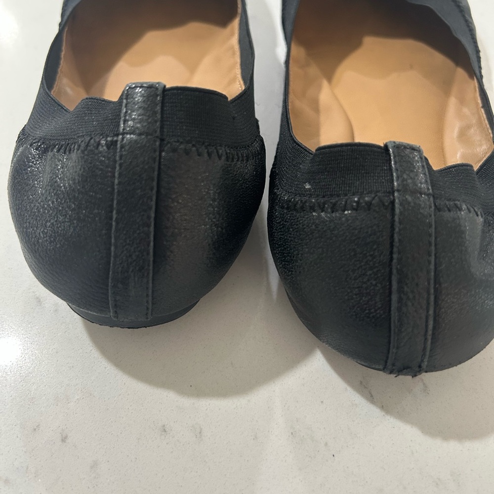 Tory Burch Black Leather Ballet Flats with Gold Logo Medallion - Picture 5 of 12